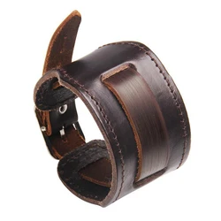 Trendy Men Leather Bracelet Brown Wide Cuff Bangles Vintage Wristband Men Jewelry DIY Bracelets Accessories Wholesale Dropship