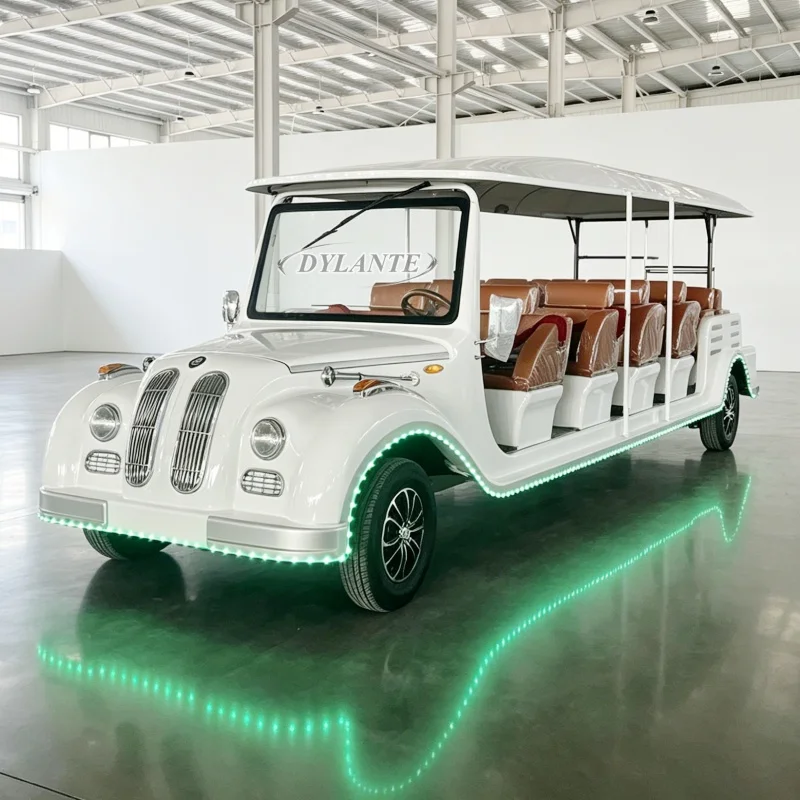 Antique Vintage 8 11 14-Seater Electric Golf Cart Shuttle Battery Powered Old Classic Sightseeing Car for Tourist Ventures