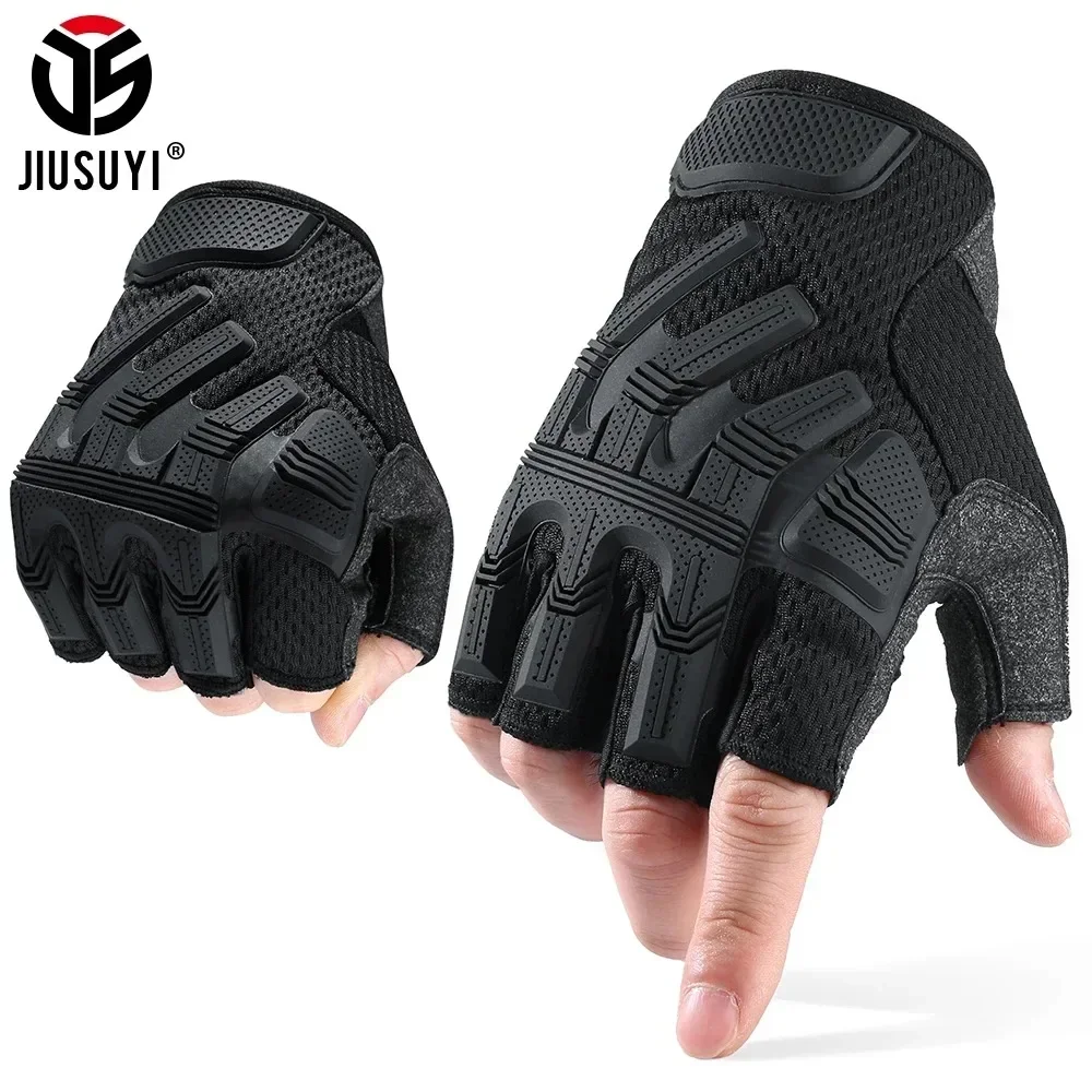 Manoplas tácticas, guantes de medio dedo, guantes SWAT sin dedos, protección de goma transpirable para caza, Airsoft, tiro en bicicleta, conducción