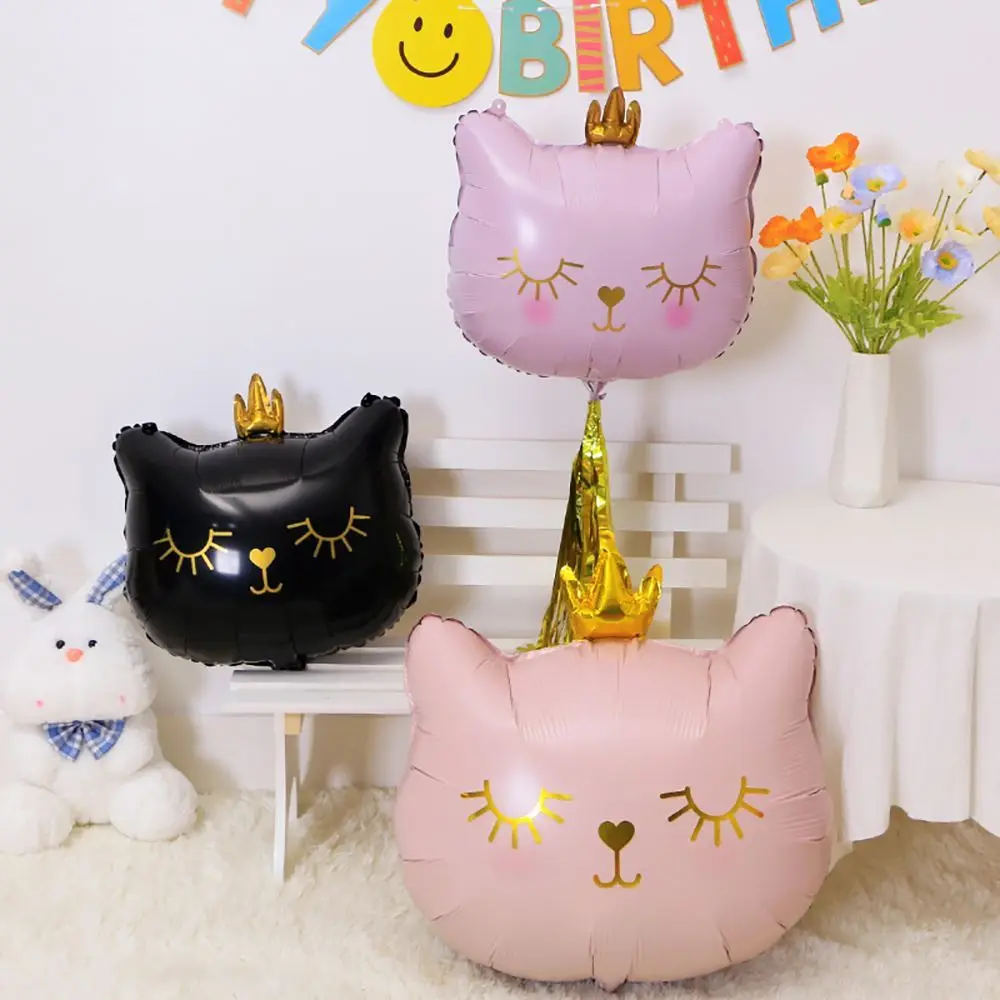 Black/pink Cat Head Shape with Crown Gifts Birthday Party Layout Inflatable Balloon Birthday Decor Foil Balloons Party Supplies