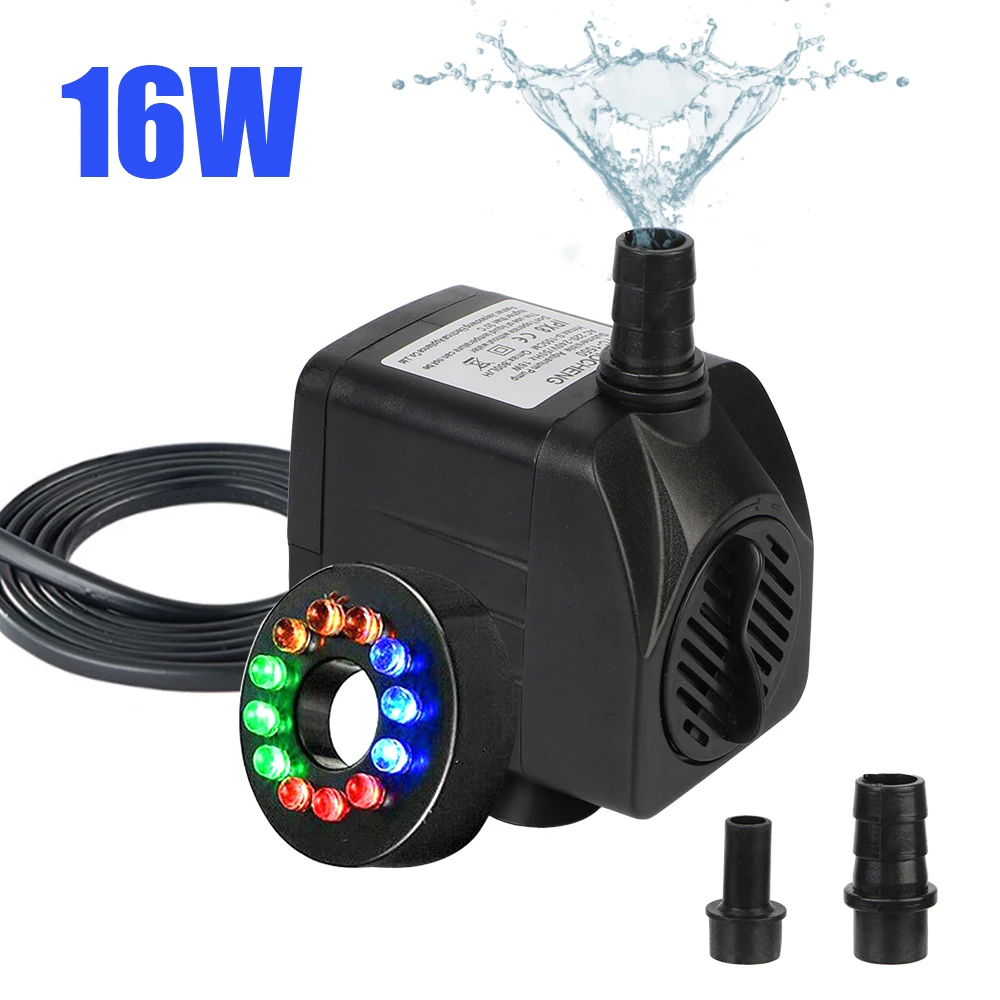 With 12 LED Light Waterproof Submersible Fountain Water Pump Ultra-quiet for Garden Aquarium Fish Tank Bird Bath Fountain