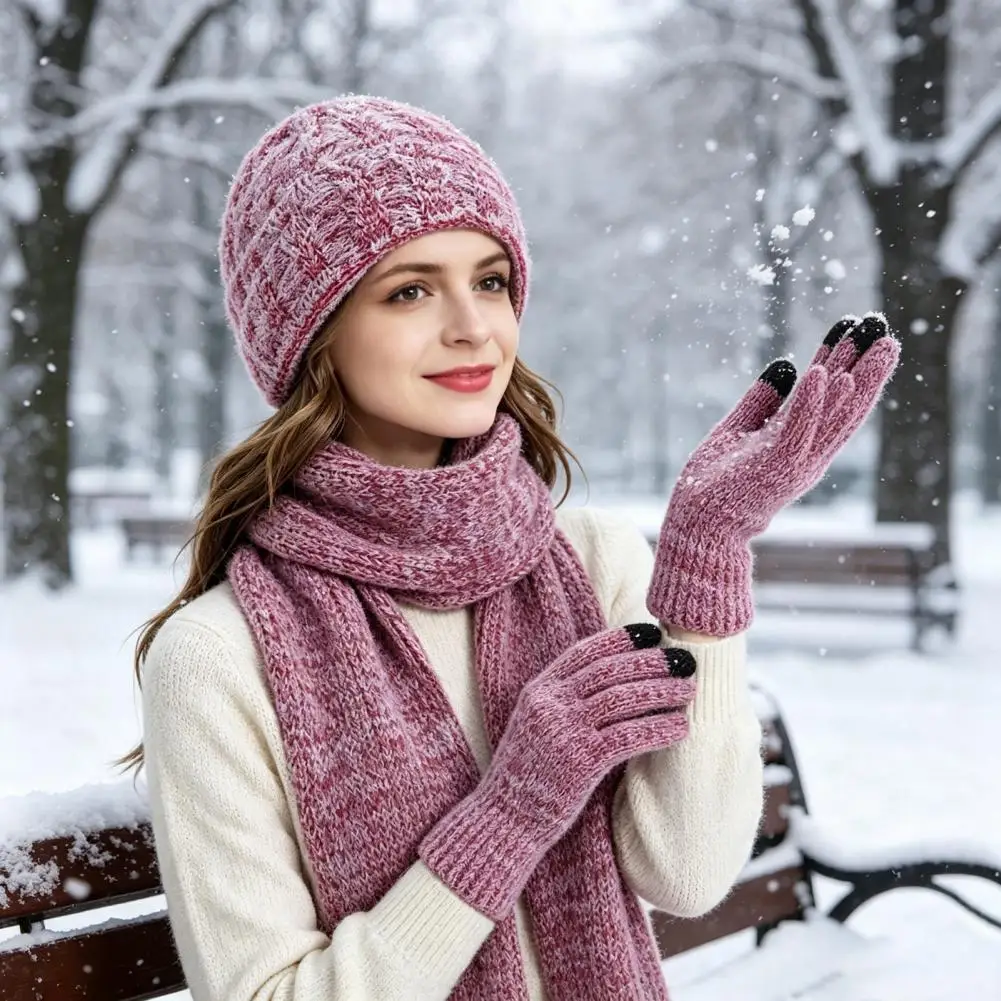 Unisex Stretchy Knit Hat Winter Hat for Men Women Winter Hat Scarf Gloves Set for Women Warm Knitted Touchscreen for Weather