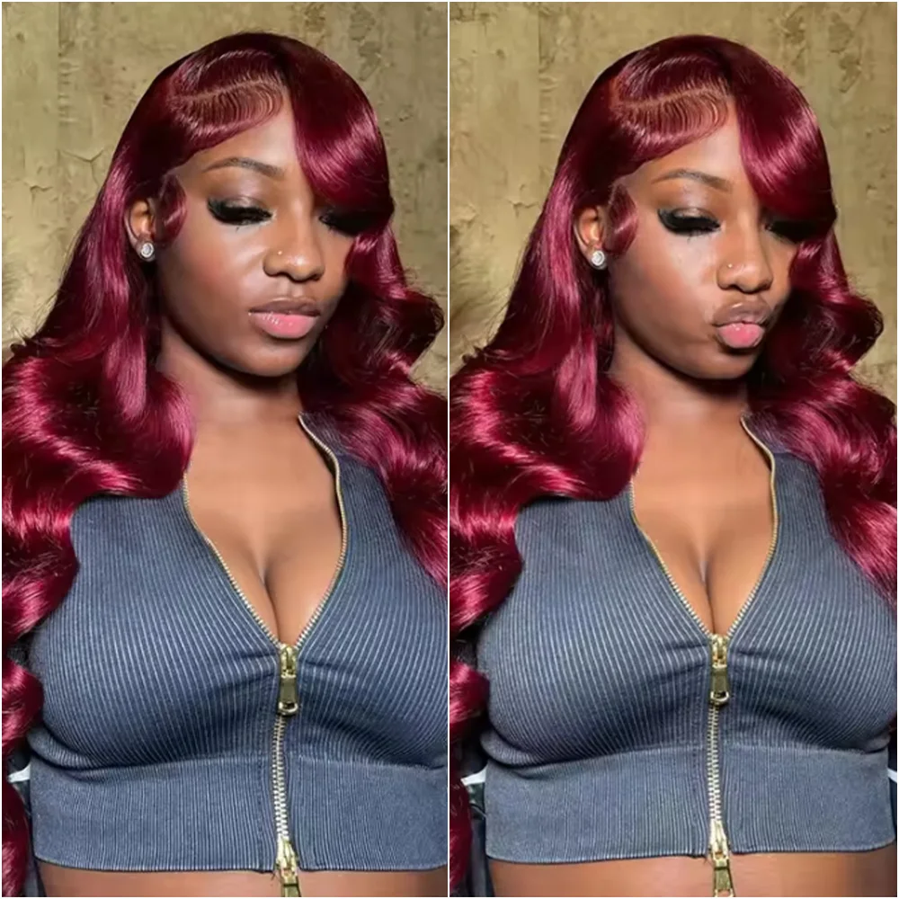 

Бордовый парик из натуральных волос с HD-кружевной передней частью 13x4/13x6, плотность 220%, волнистый, 30 дюймов, цвет 99J, бразильский, для женщин