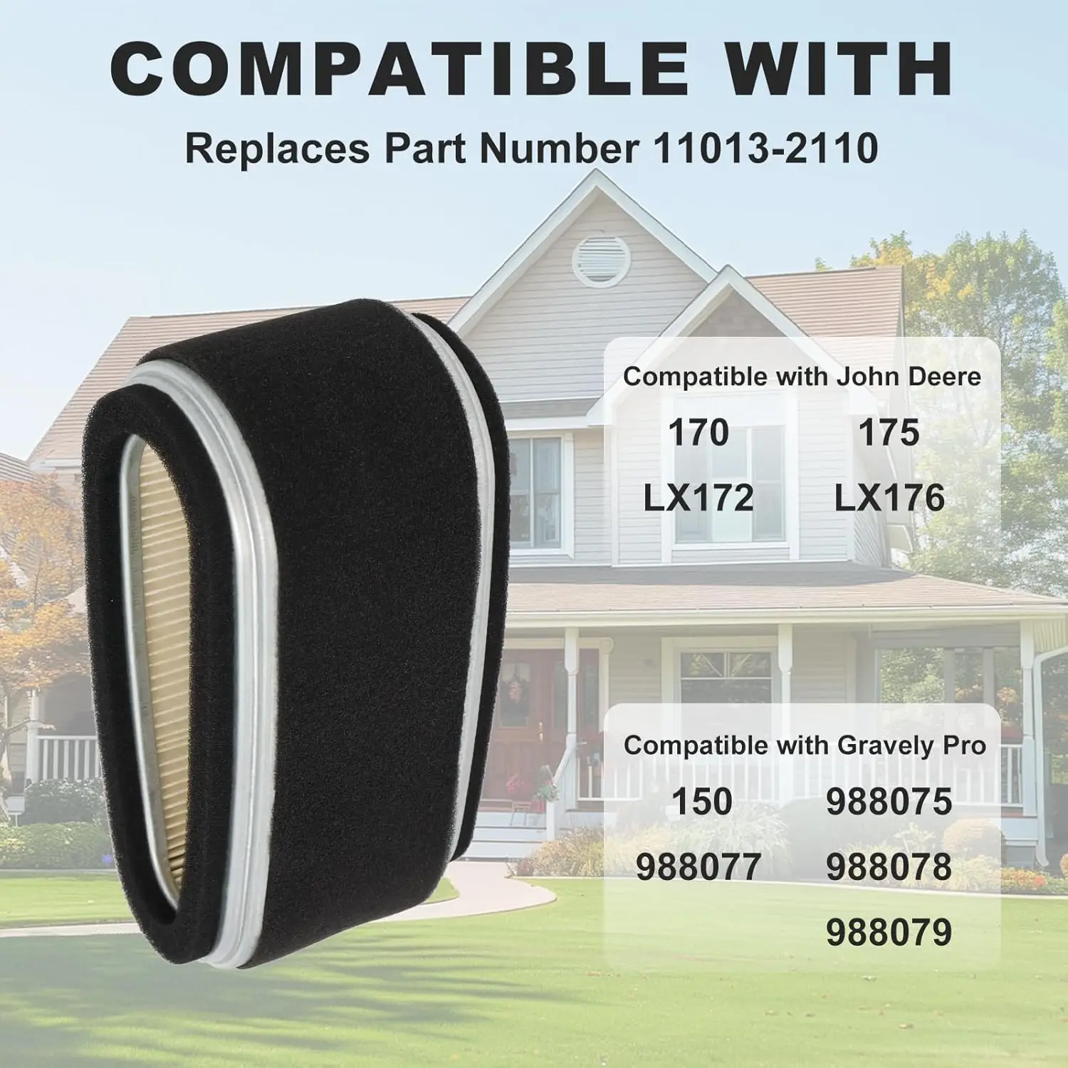 2 Pack M74285 M97211 Air filter Compatible with John Deere 170 175 LX172 LX176 / 11013-2110 Replace for Kawasaki FC400V FC420V