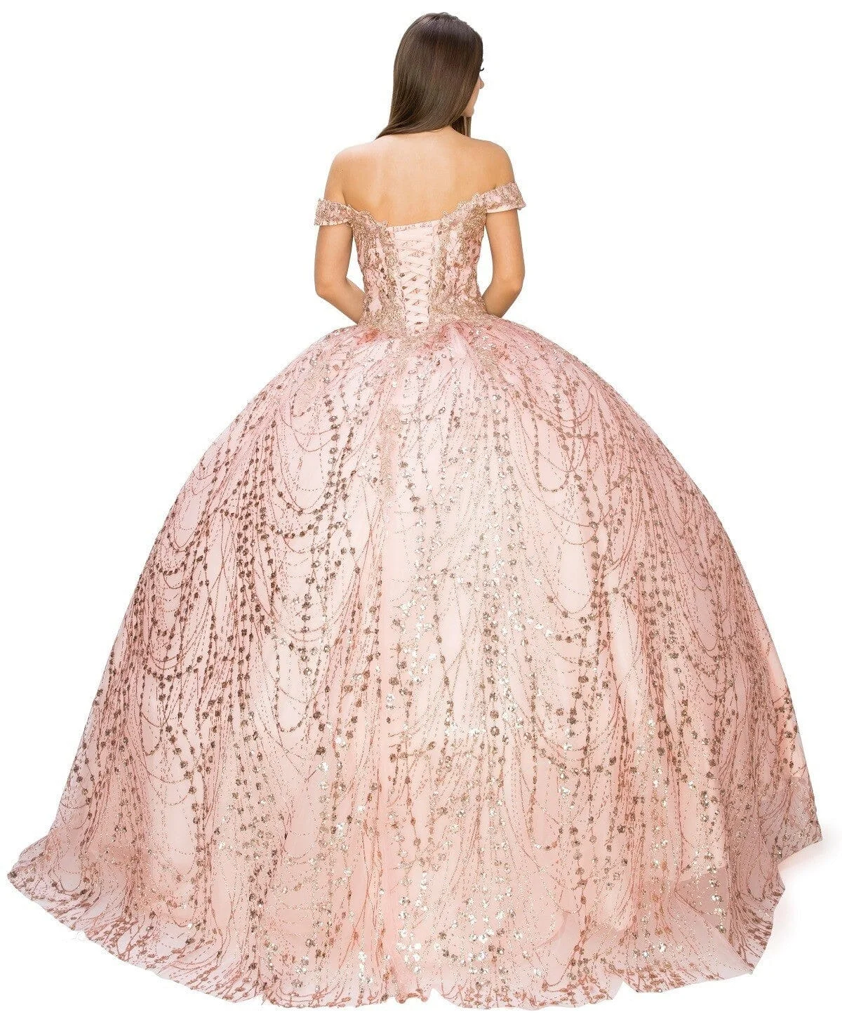 Rose Pink Princess Ball Gowns Quinceanera Dresses Fashion Beaded lace decal Off shoulder sweetheart bra Train vestidos