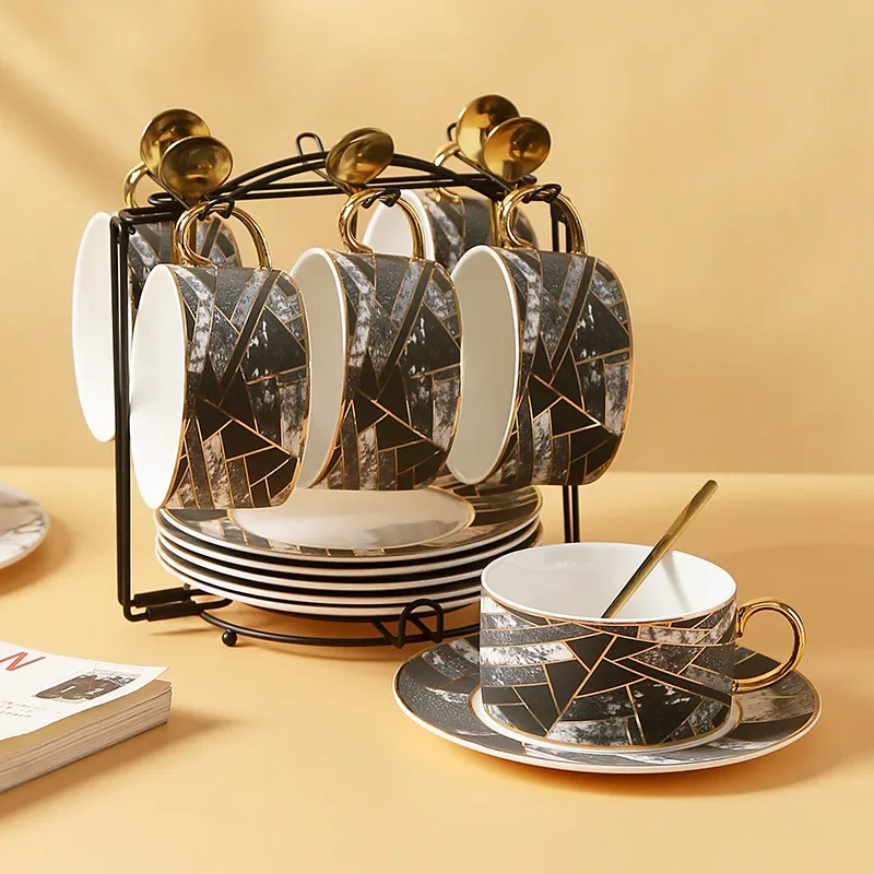 HYS  coffee saucer set with iron frame household light luxury teacup breakfast cup office premium water cup