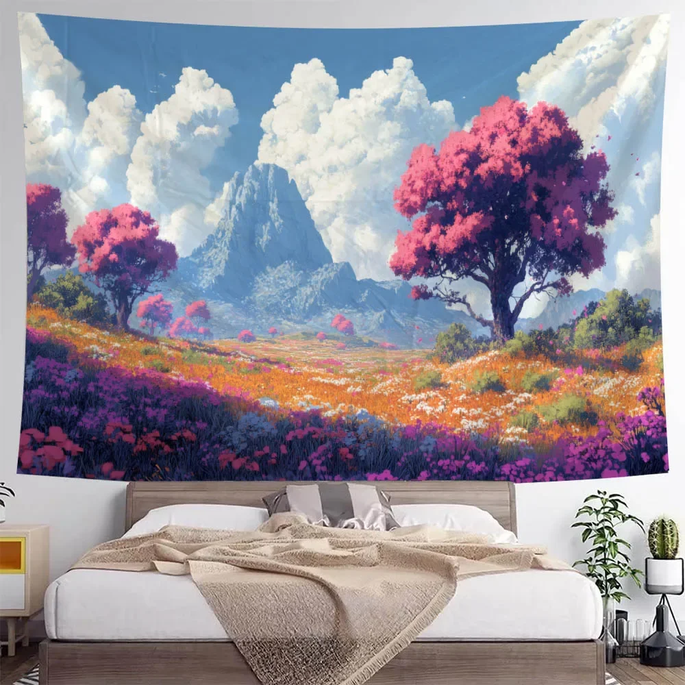 Dreamy Landscape Wall Mounted Tapestry Durable Polyester Fiber Fabric for Bedroom And Living Room Decoration