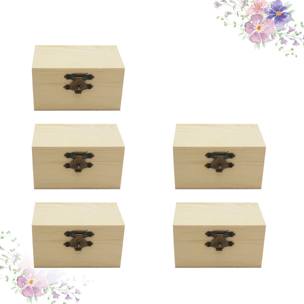 

5pcs Wooden Storage Box Rustic Desktop Organizer Handmade Bamboo Tray Sundries Container Jewelry