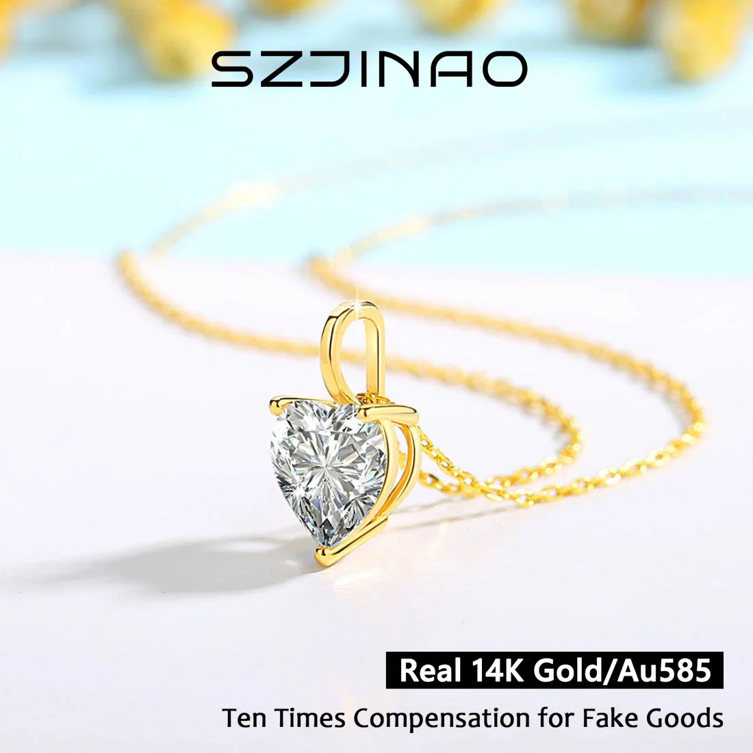 Heart Cut 14K Gold Moissanite Necklaces 9MM VVS1 Au585 Diamond Pendant for Women Engagement Party Classic Jewelry