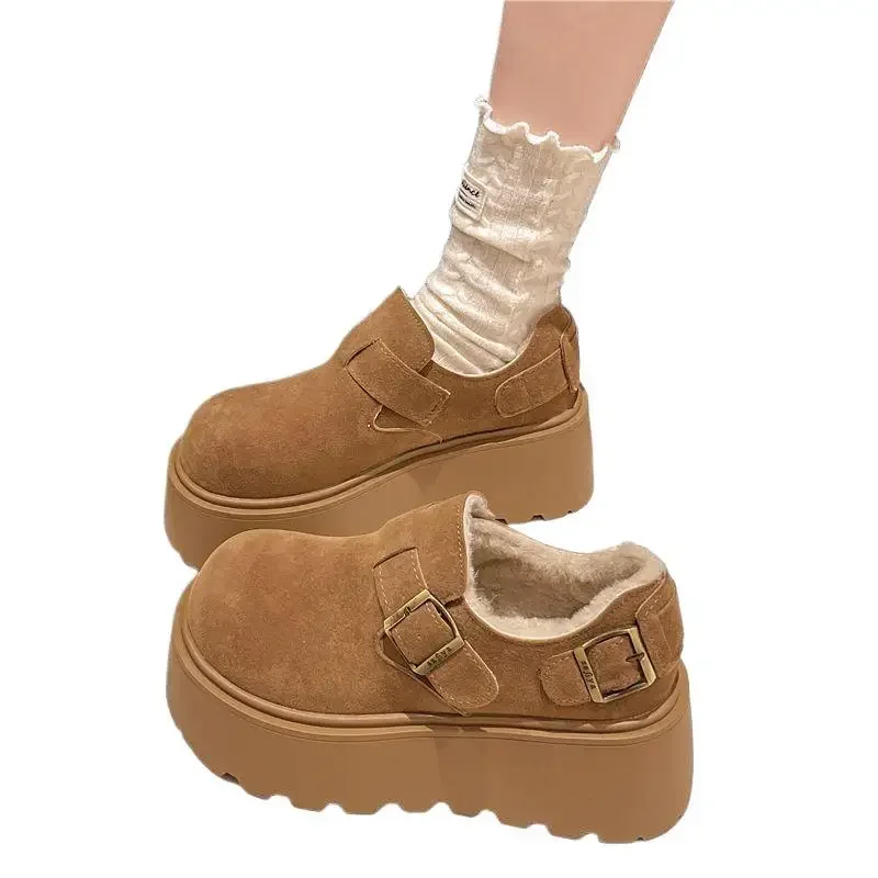 المرأة سميكة القاع الانزلاق على الشقق صوف مبطن أحذية قطنية ربيع الخريف عادية مريحة كعب مسطح الدفء تعزيز #5