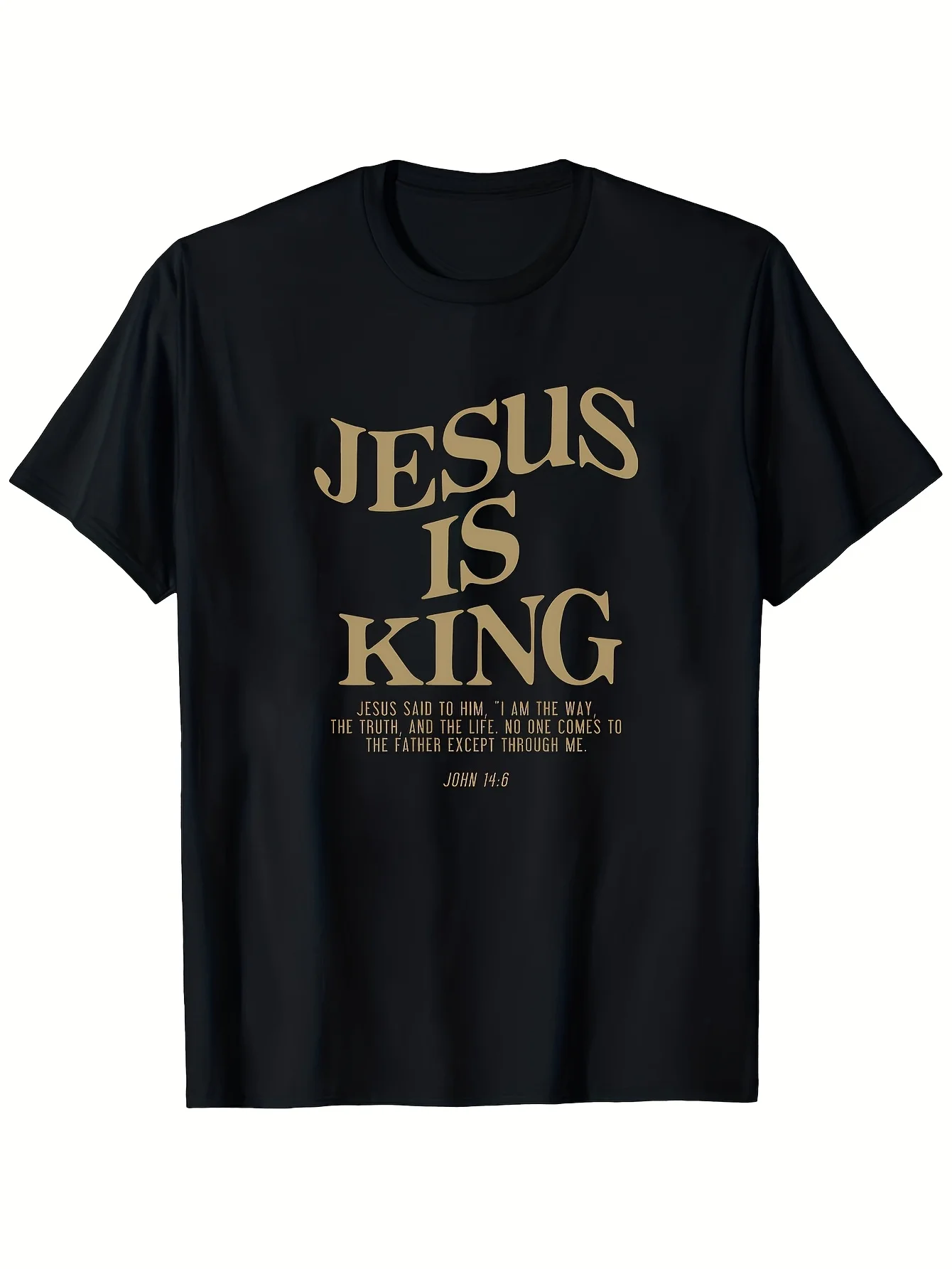 

2026 Is King Christian T-Shirt with John 1414 Bible Verse - Golden Lettering of Thorns Design, Soft Breathable Unisex Crew Neck