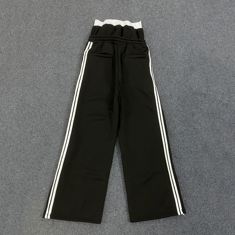 男性と女性の秋のスポーツカジュアルパンツ、ポケット付き、ドローストリング、ストライプ装飾、カップルパンツ