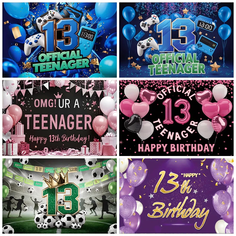 

Happy 13th Birthday Party Background Banner Balloon Blue Pink Decorative Backdrop Boys and Girls Shooting Props Baby Shower Gift