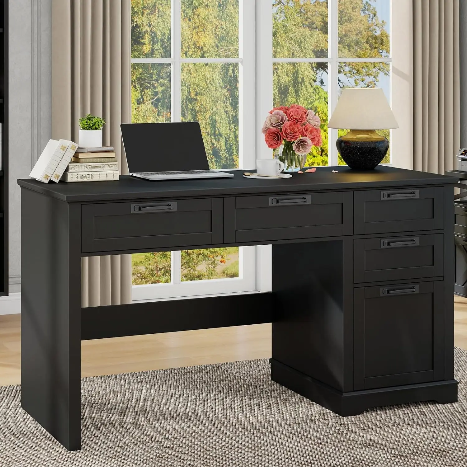 Farmhouse Executive Computer Desk with File Drawer & 4 Storage Drawers, 55