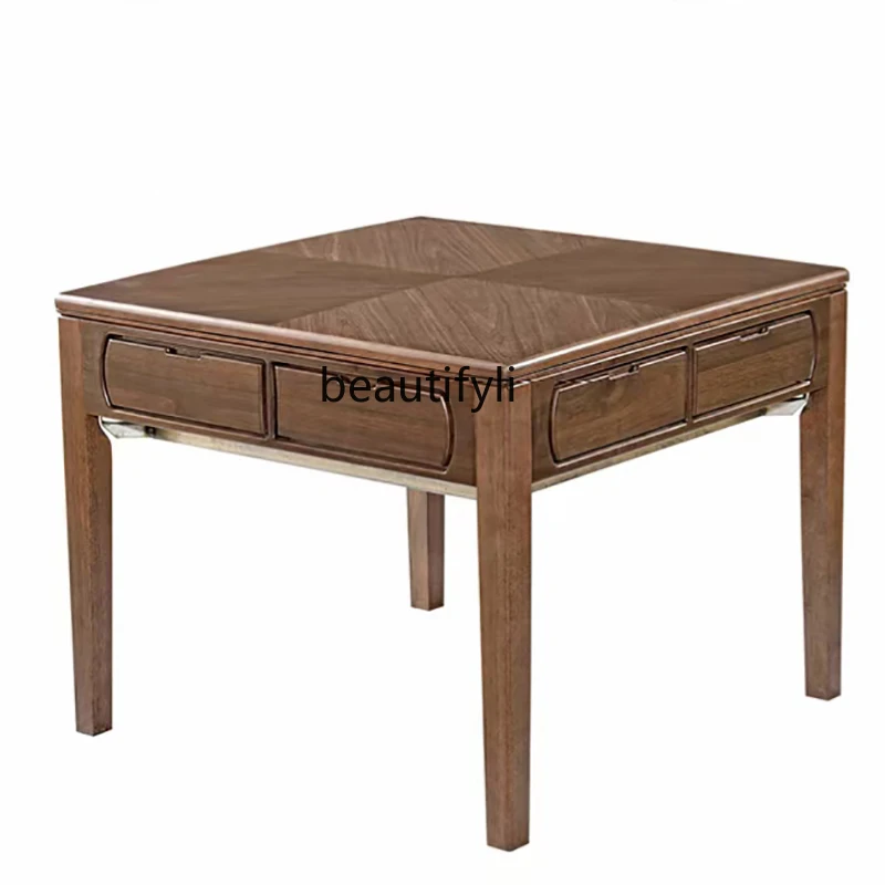 

Solid wood mahjong machine dining table integrated new Chinese walnut automatic mahjong table silent four-port machine