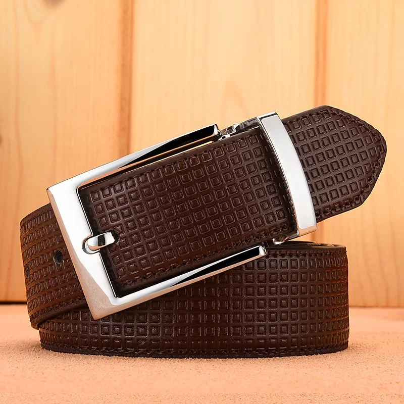 New Classic Men's Genuine Leather Belt Business Casual Simple Jeans with Zinc Alloy Button Head Cowhide Belt