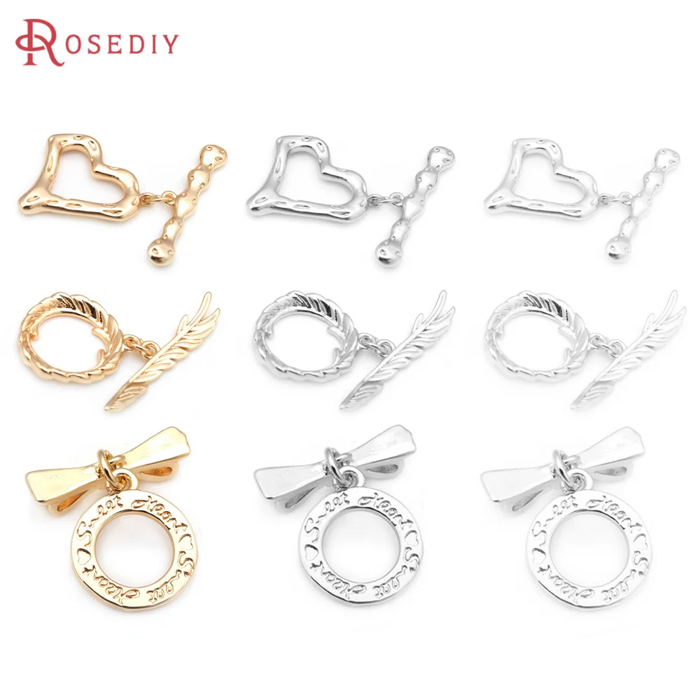 18K Gold Color Brass Heart Shape O Toggle Clasps Bracelet Connect Clasps High Quality Diy Jewelry Making Supplies Accessories