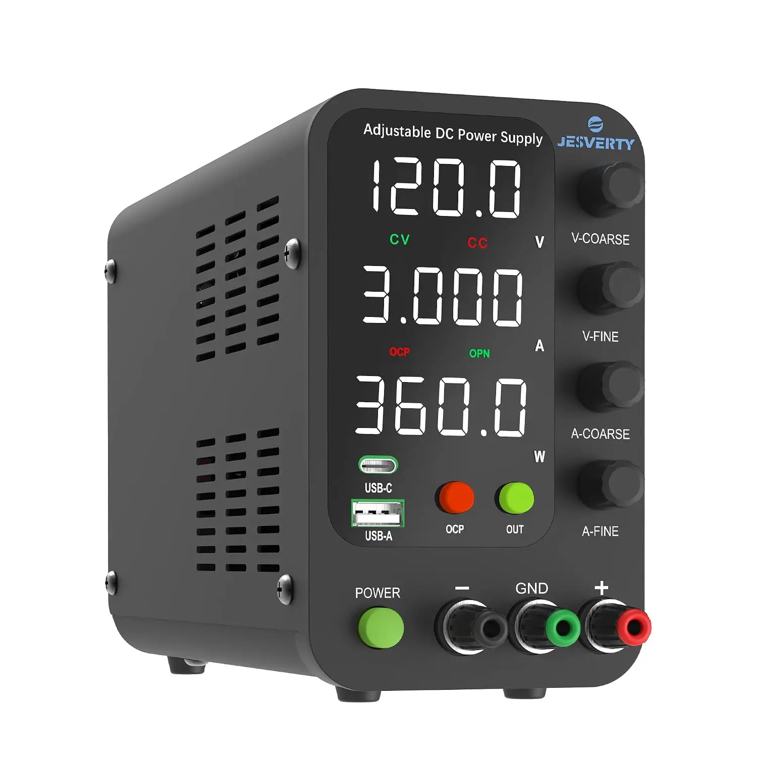 DC Power Supply Variable, 0-120V 0-3A Switching Bench Power Supply with 20W USB & Type-C Quick-Charge, Encoder Corase & Fine
