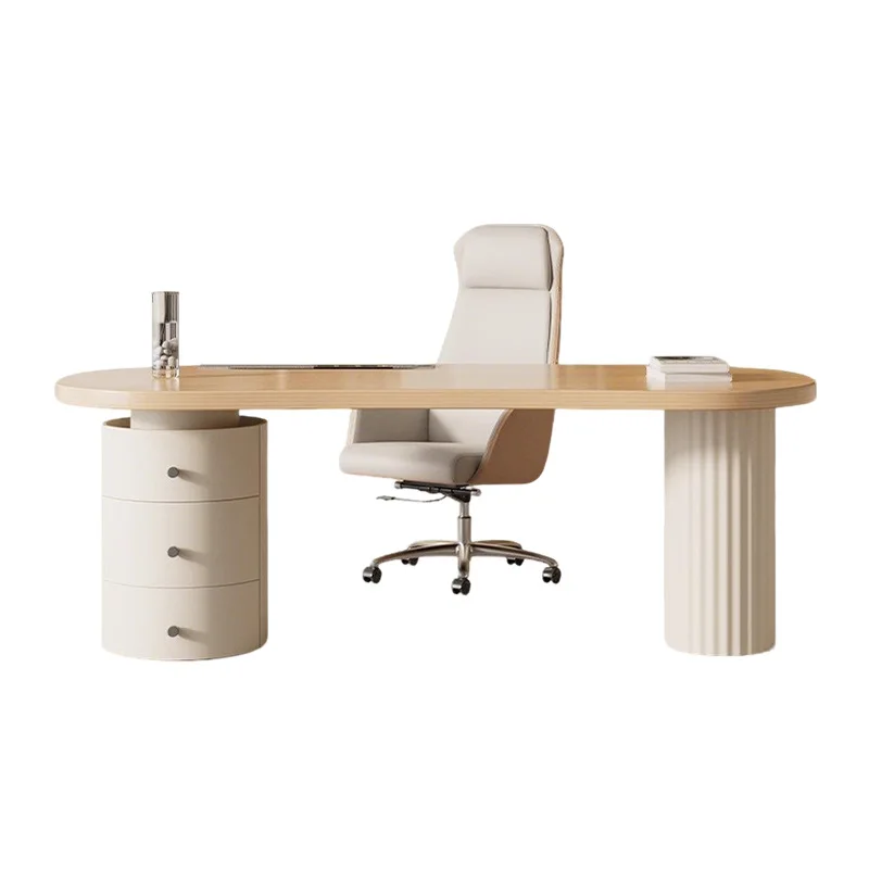 Light luxury modern curved table, cream style simple computer, home high-end office desk
