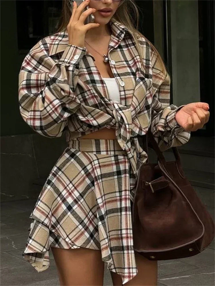 

Винтажная контрастная юбка из 2 предметов для женщин, тонкое лоскутное пальто с длинными рукавами и юбка с высокой талией, женская одежда