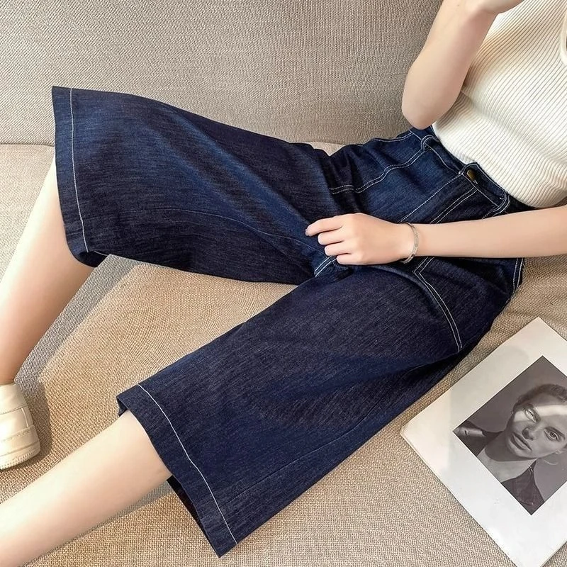 Summer 2026 Trendy Wide-Leg Cropped Jeans High-Waisted for Women Pear-Shaped Body Slimming Versatile Petite Straight-Leg