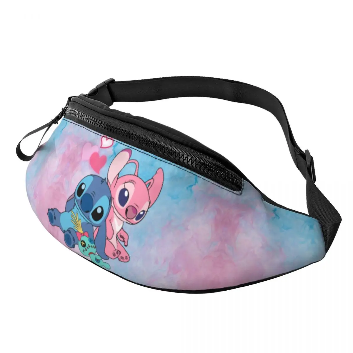 Riñonera personalizada de Stitch Angel para hombre y mujer, bolso de cintura cruzado de Anime para correr, bolsa de dinero para teléfono