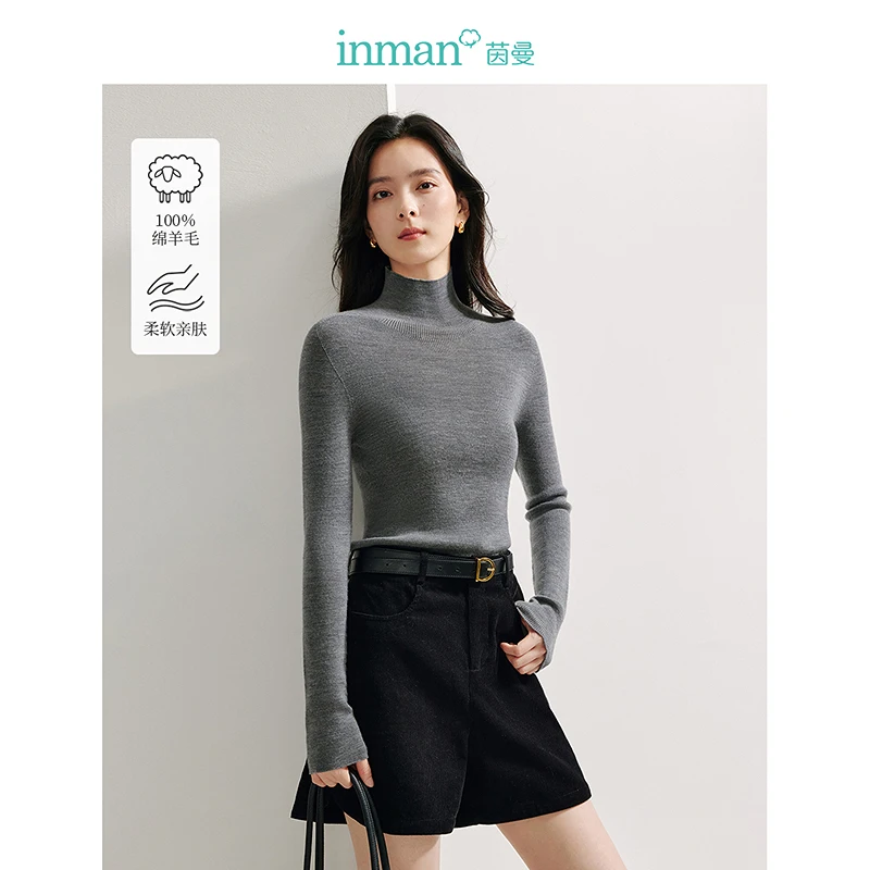 INMAN Seamless 100% sheep wool Women's sweater 2024 autumn winter can machine washable warm base pullover tops