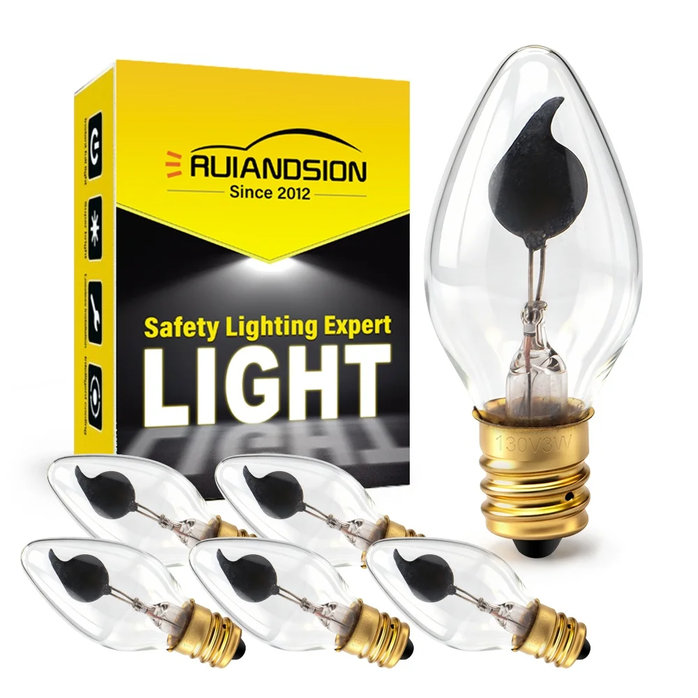 3W Flicker Flame Bulb E12 Candelabra Base AC130V C22/C‑7 Red‑flash 1500K Clear Glass Candle Lamp Bulb for Crafts Christmas Decor