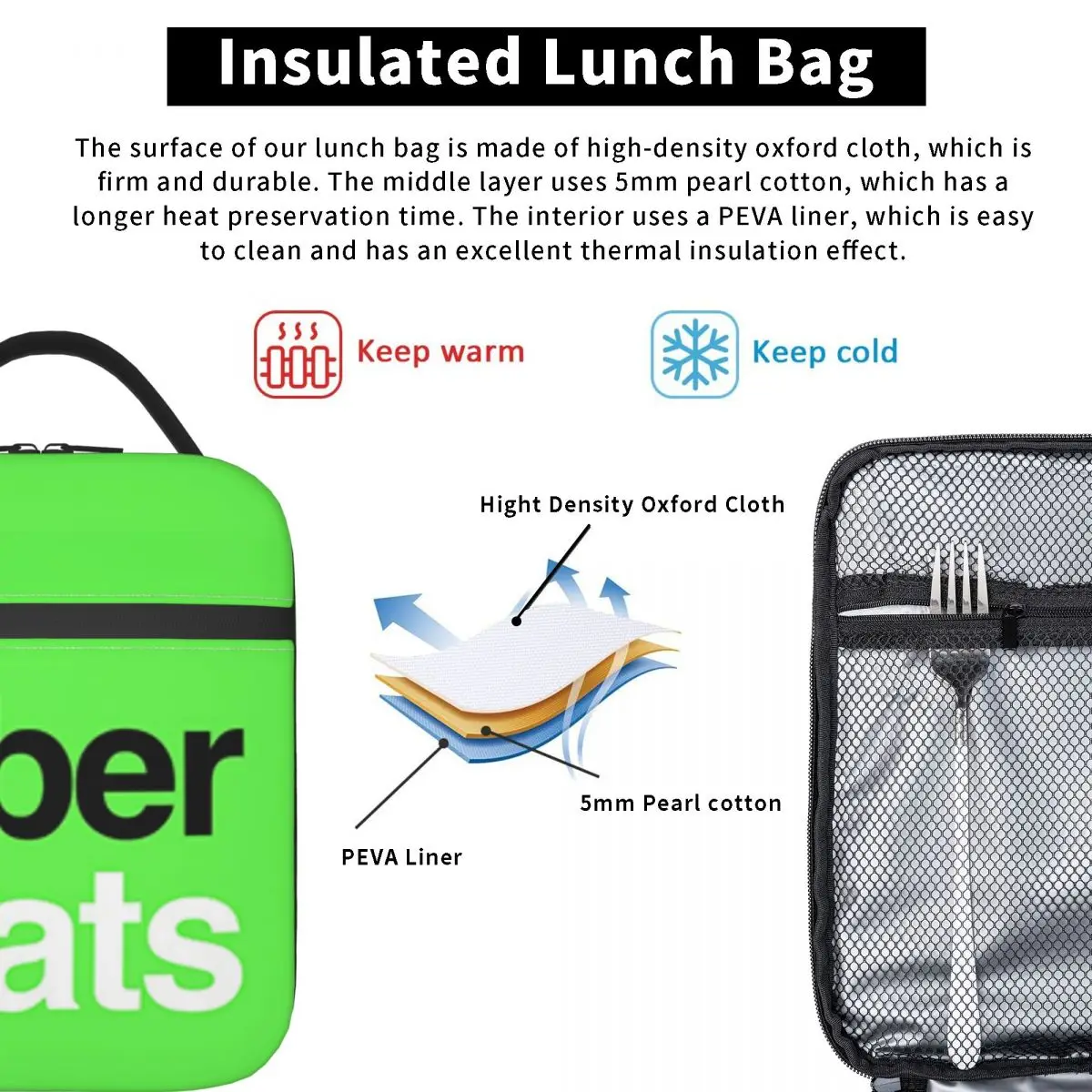 حقيبة غداء معزولة من Ubereats للنساء والأطفال، صناديق طعام محمولة، حقيبة غداء حرارية