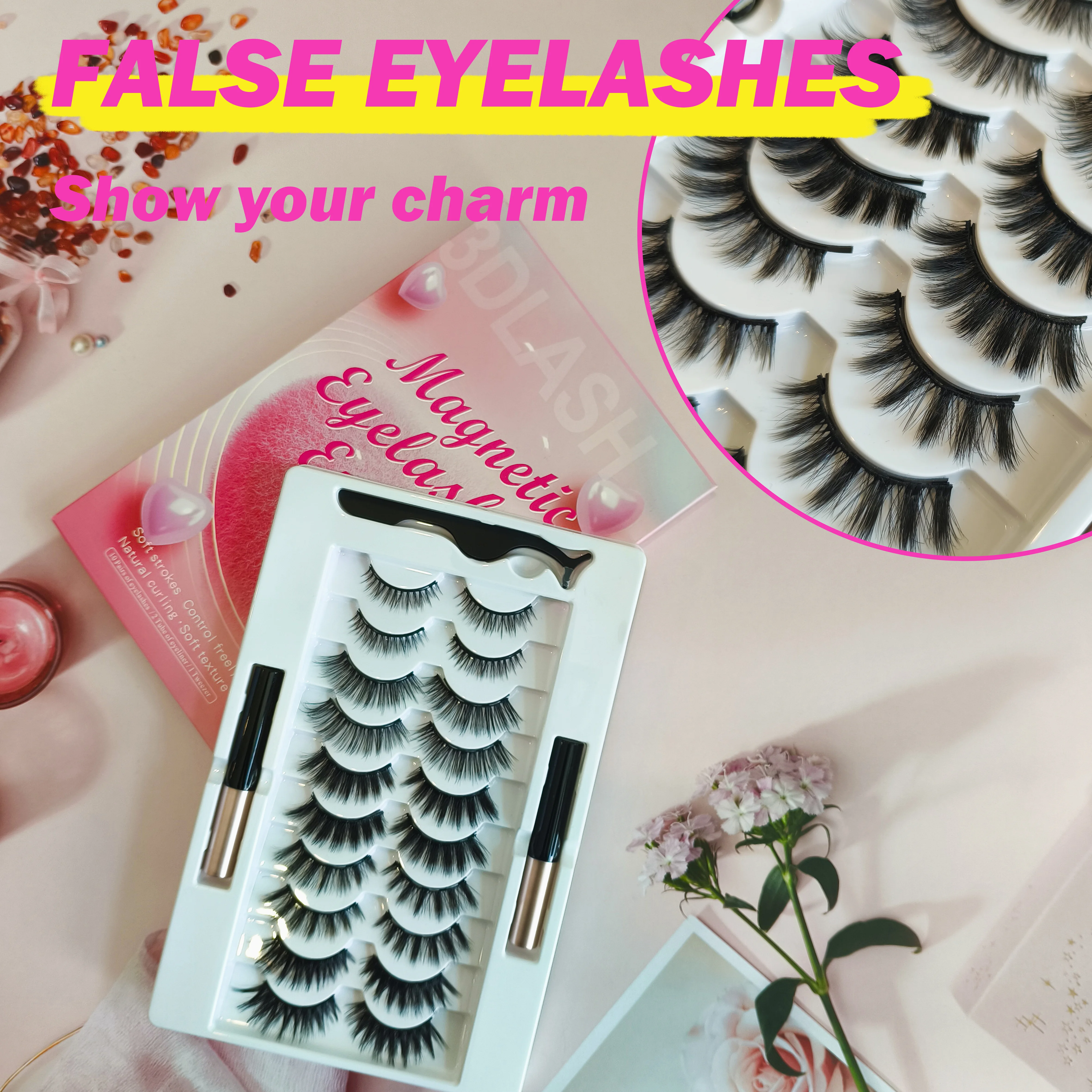 10 Pairs Mixed Pair Magnetic False Eyelash No Glue Set Magnet Eyelash Magnetic Natural Thick Simulation Eyelash