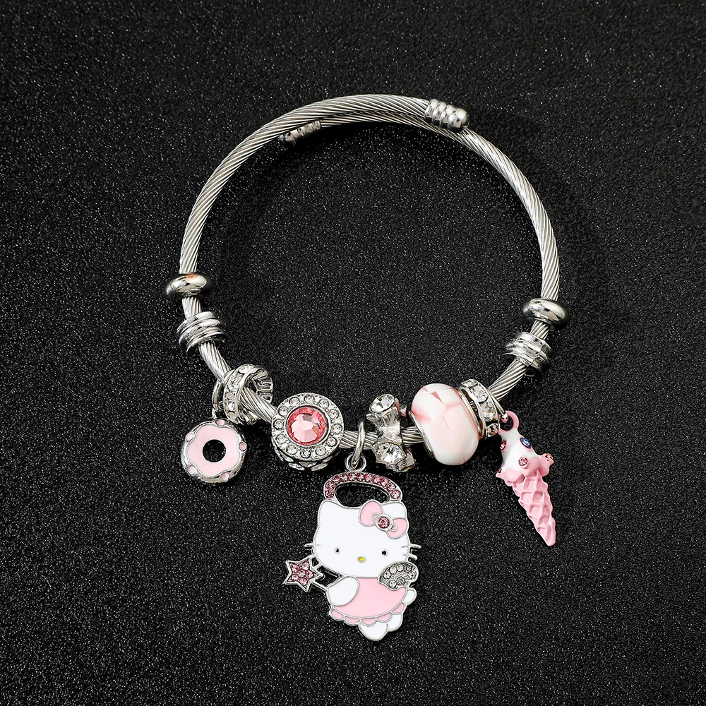 Sanrio Anime Character Bracelet, Hello Kitty Bracelet, Cinnamoroll,Classic Bangle for Friends, Birthday Jewelry Gifts, Fashion