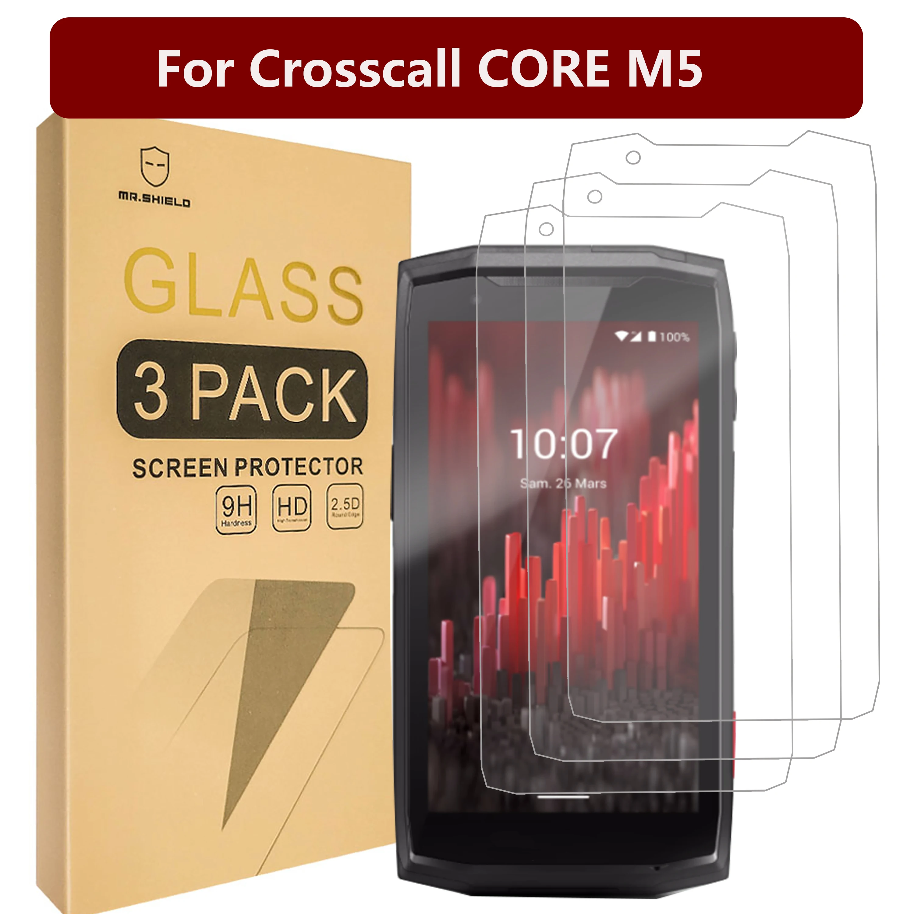 

Защитная пленка Mr.Shield [в 3 упаковках] для экрана Crosscall CORE M5 [закаленное стекло] [Японское стекло с твердостью 9H] Защитная пленка для экрана