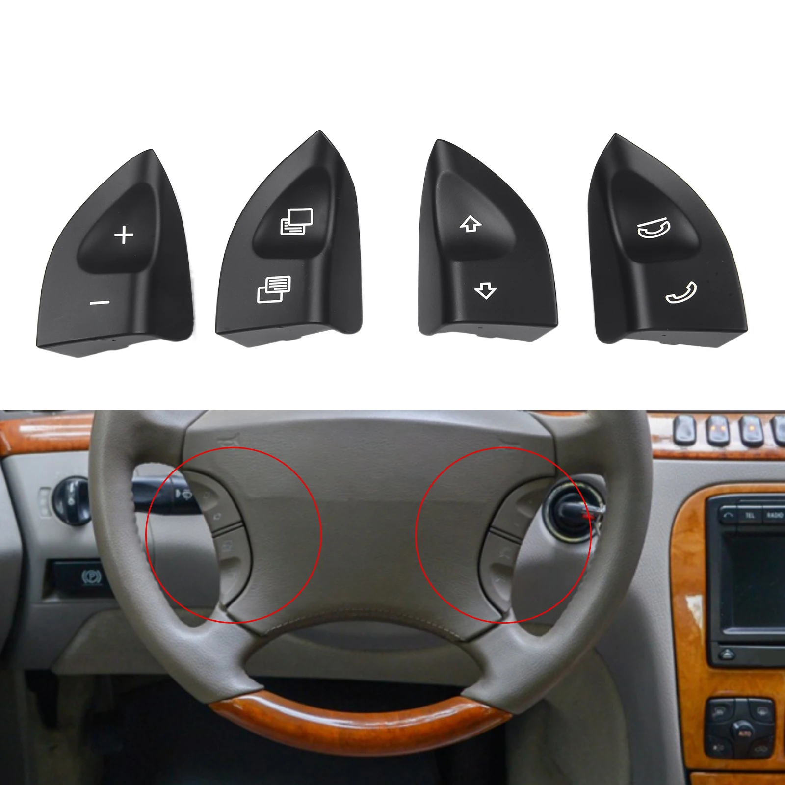 

For Mercedes Steering Wheel Control Button Switch Cover for S-Class W220 1998-2005 CL-Class W215 1996-2006 Car Interior Parts
