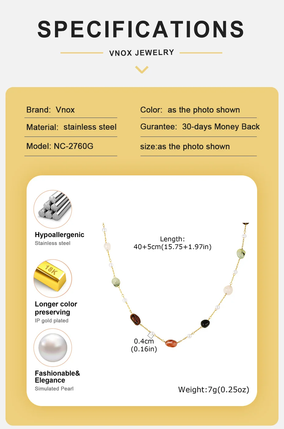 Vnox Minimalistische Halskette mit Imitationsperlen und Natursteinen, Sommerlicher Neuer Stil, Unregelmäßiges Design, Schlüsselbeinkette, Feiner Schmuck – Detail 4