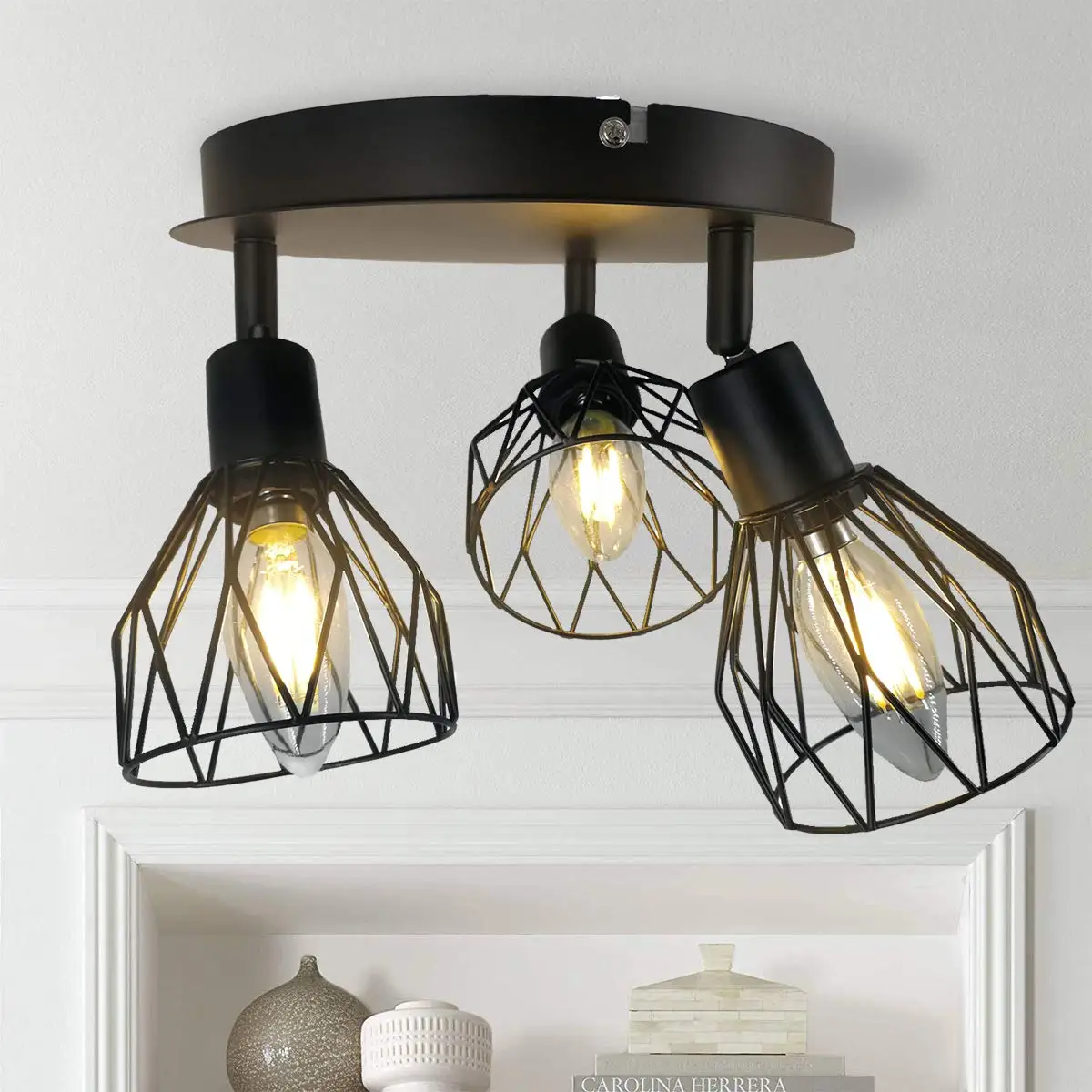 

Semi-Flush Mount Light, Industrial Multi Directional Fixtures,Iron Cage Pendant Lighting for Farmhouse Island Room Hallway