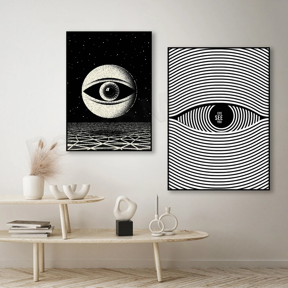 

eye, black and white, mechanical eye, alien planet, psychic eye art, abstract modern art, eye poster, home wall art, minimalism,