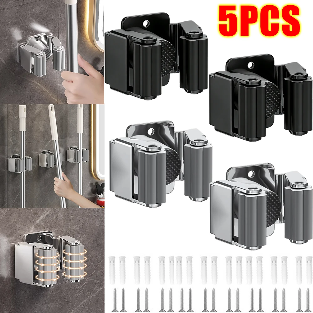 Wall Mounted Mop Clip Holder Mop Organizer with Screw Brush Broom Hanger Hooks Waterproof Bathroom Organizer Shelf Accessorie