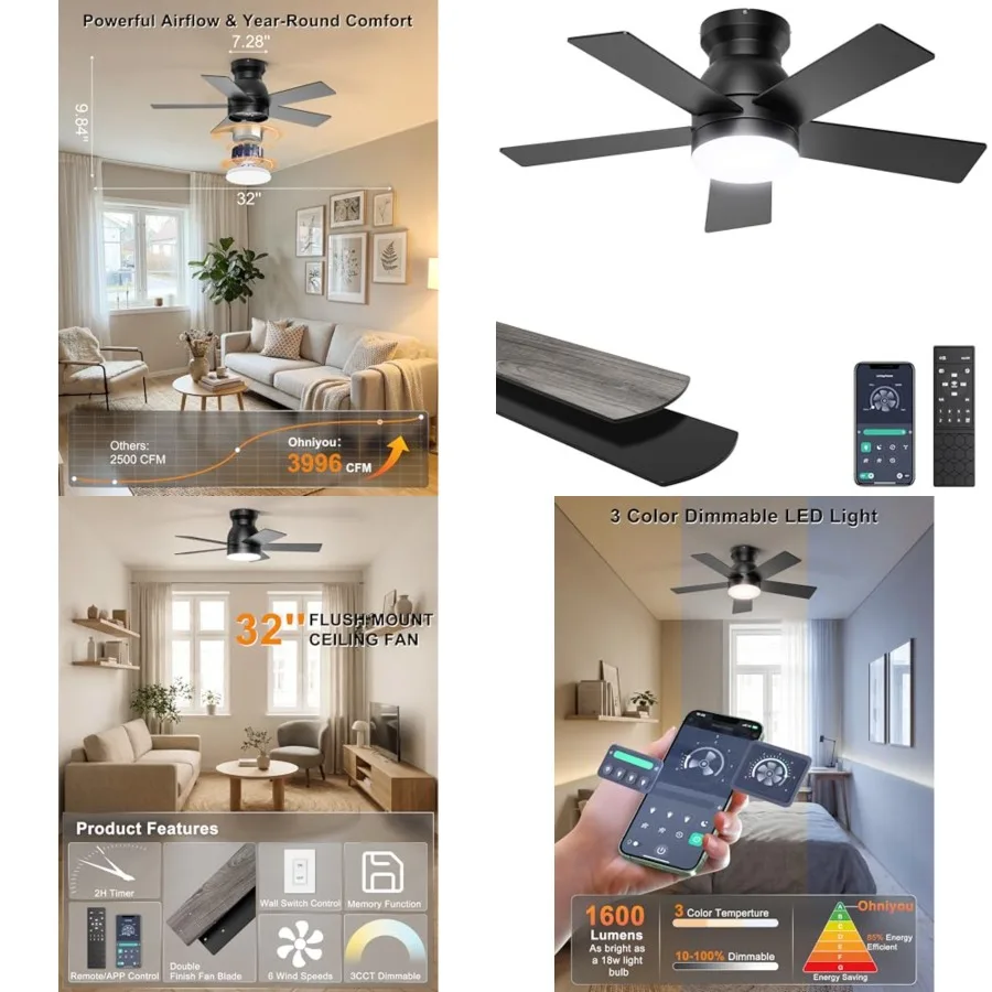 

Ceilg Fans with Lights, Low Profile Ceiling Fan with Light and Remote/APP Control, Flush Mount, Dimmable, Qiuet DC Motor, Small