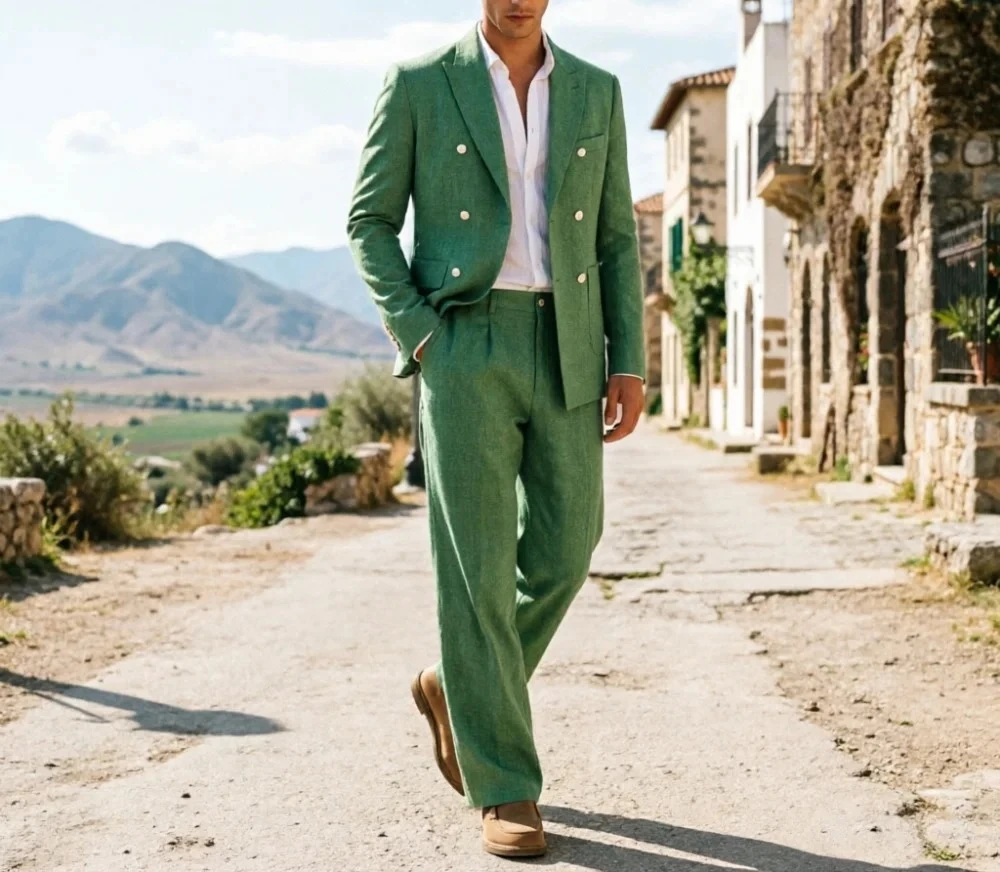 Saliegroen linnen herenpakken, - Men'S Relaxed Formal Wear recensie en prijs