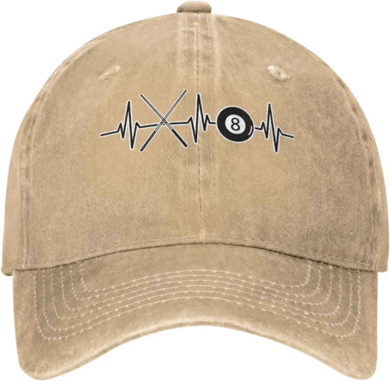 New Womens Mens Adjustable Baseball Cap with Billiards Ball 8 Pool Cues Heartbeat Pattern Denim Fabric Snapback Hat