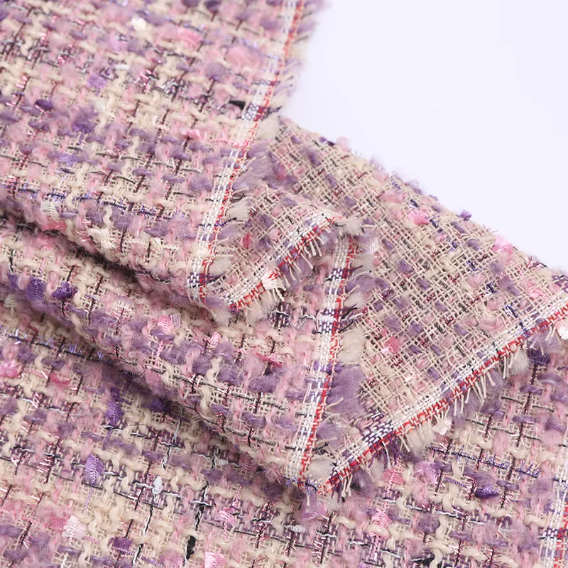 50x145cm France Purple Yarn Dyed Braided Tweed Fabric For Woman Autumn Jacket Dress Suits Coat En Tissu Stoff Tessuto DIY Cloth