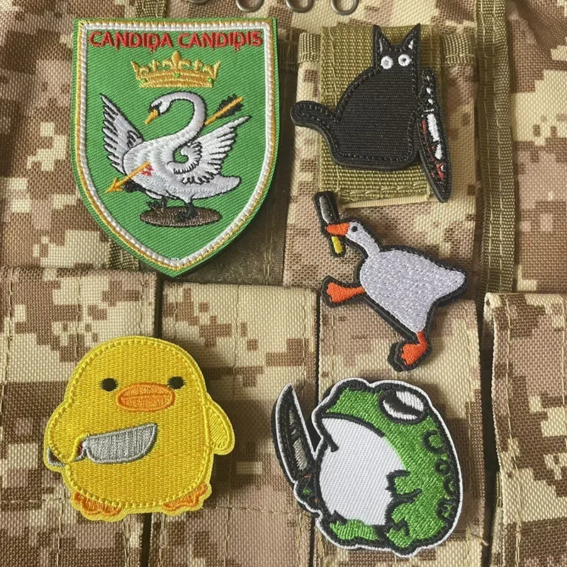 patches Cute Cartoon Animals and Knife Cat Duck Goose Tactical Embroidery Badge Hook and Loop Patches Badge Clothing Stripe