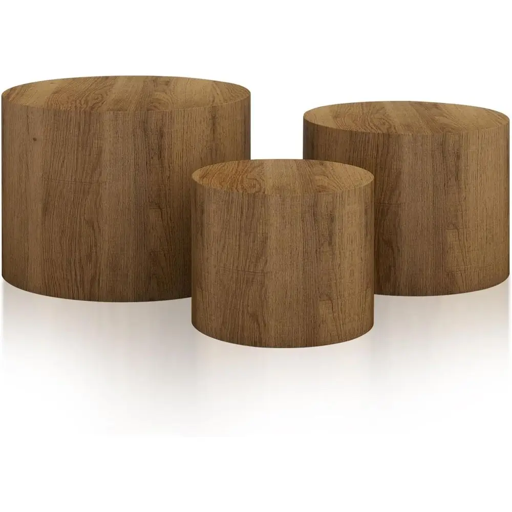 

3-Piece Nesting Coffee Table Set, Round Modern Wooden Tables, Living Room & Bedroom Accent Furniture, Space-Saving Design, Ready
