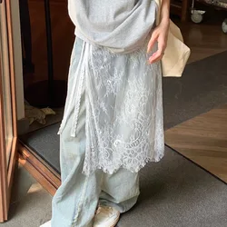 Spring and Summer New Overlay Skirt Lace Women Versatile Tie Rope Apron Fashion Summer Skirt