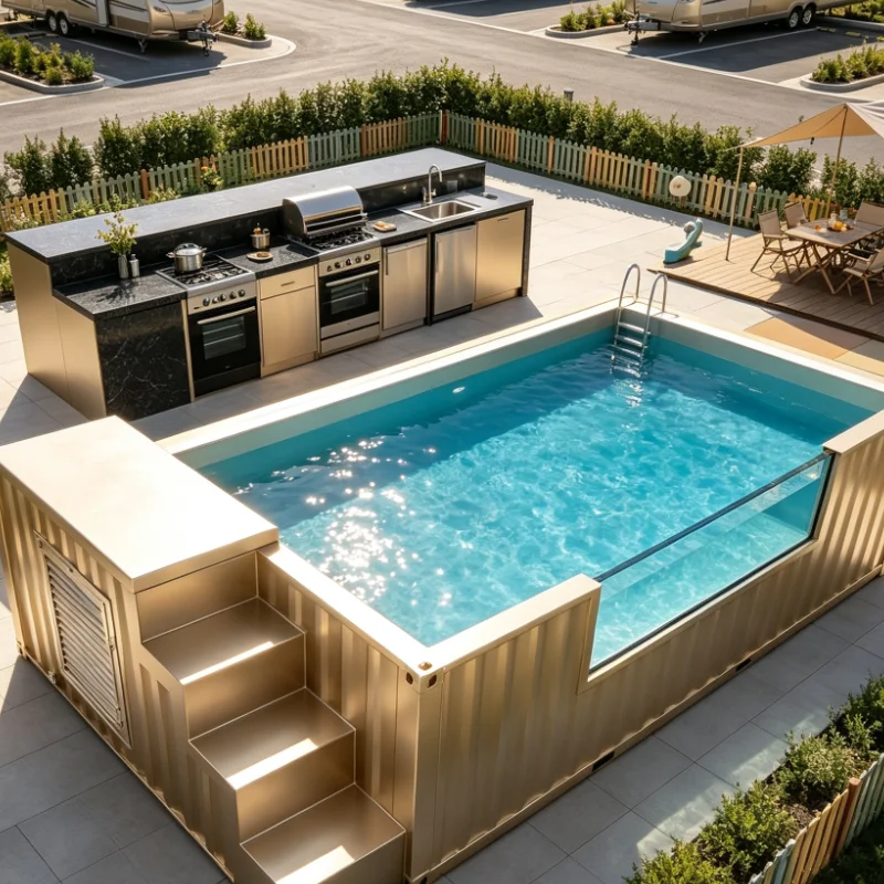 Heavy Gauge Container Swimming Pool, Coastal Glamping Sites, Beach Resorts, Villas & Water Activity Clubs