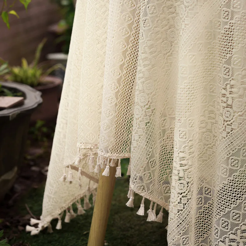 French Country Style Lace Tablecloth, Vintage Cutout Design, Rectangular Dining Table Cover, Elegant Tea Table Runner