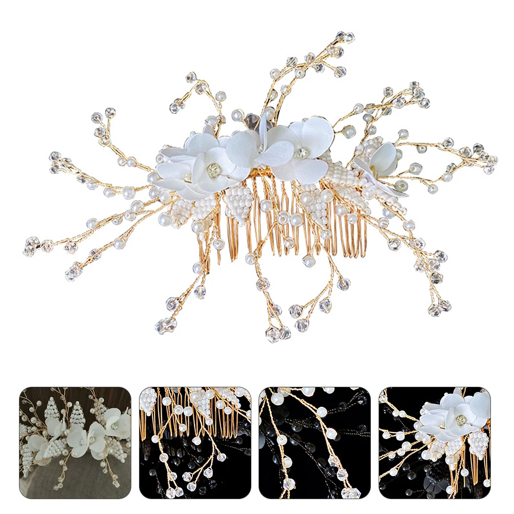 

Pearl Rhinestone Hair Combs Elegant Silver Finish Bridal Wedding Accessories Pearl Flower Decorations H made Chic Design