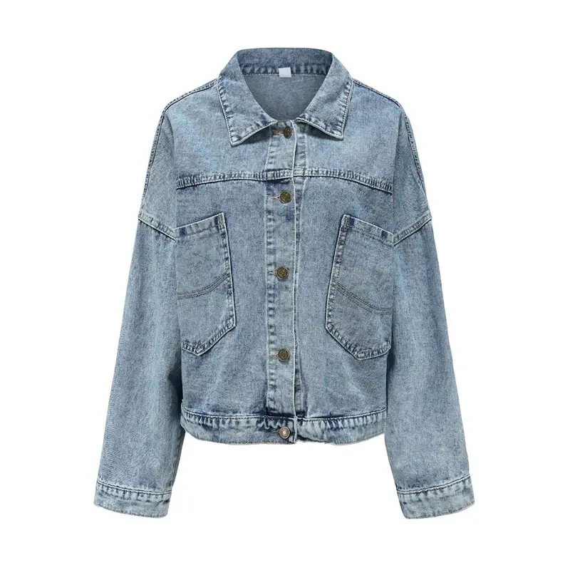 سترة SYW-Women's قصيرة فضفاضة كاجوال بجيب كبير من قماش الدنيم