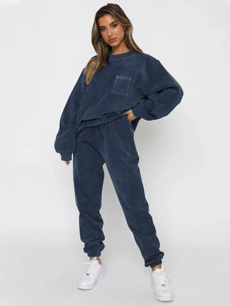 Streetwear Velvet 2 Piece Sets Women Outfit Fall Clothes 2024 Women Pullover Sweatshirt Top and Pants Sets Sweatsuits Woman Sets