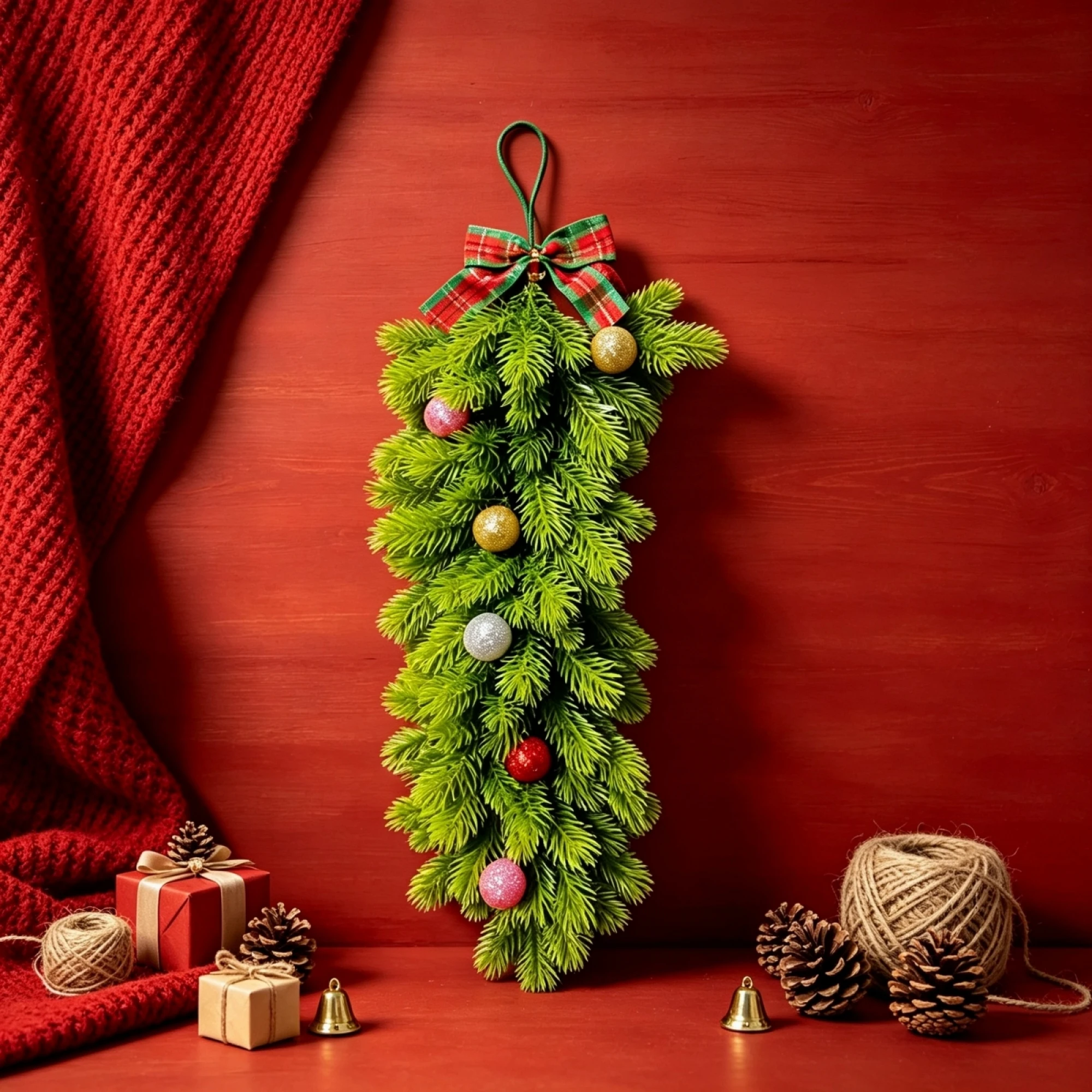 Christmas Teardrop Swag Artificial Pine Door Wreath Hanging Decorations